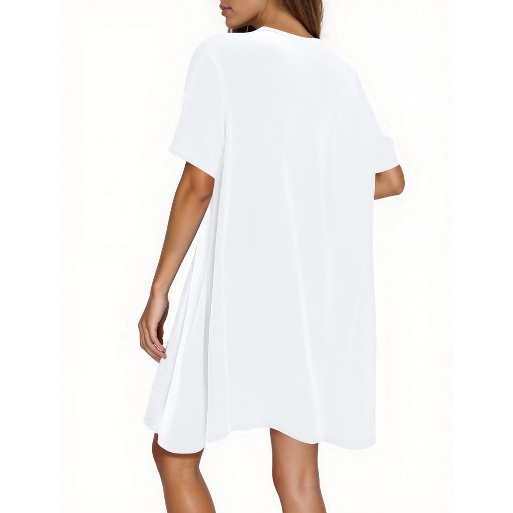 Women's Fashion Color Irregular Hem Short Sleeve Cardigan Pocket Jacket