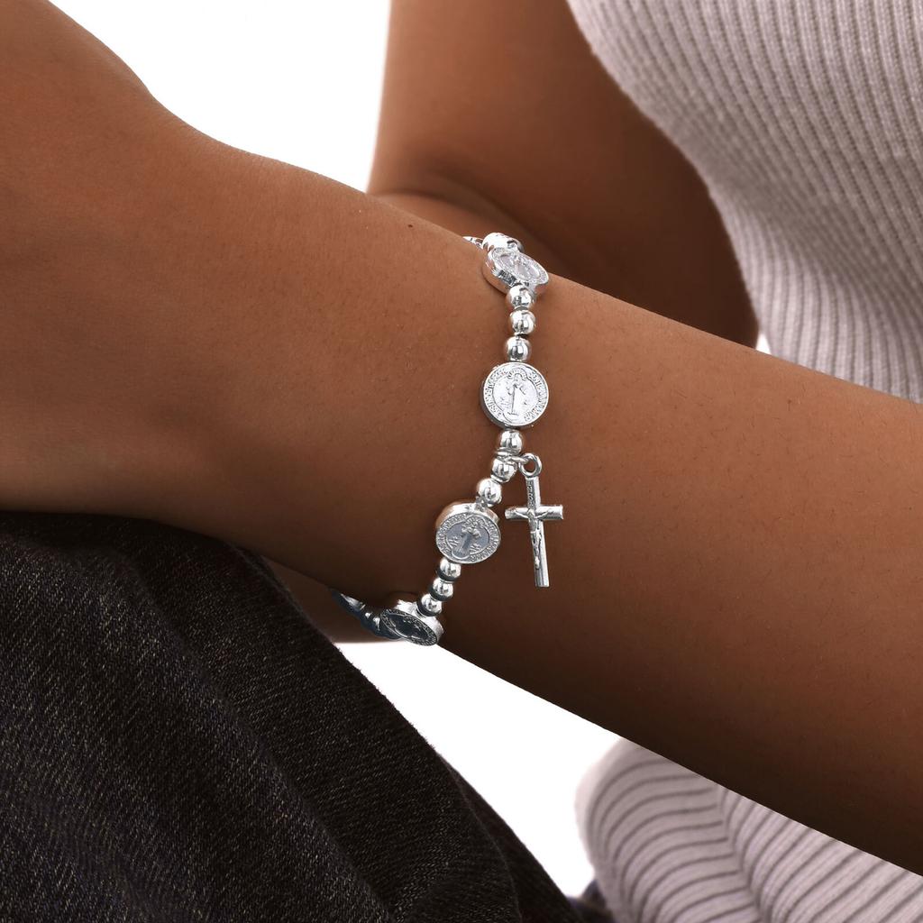 Religious Cross Bracelet Round Rosary Children Baptism Bracelet Favor Catholic Mini Rosary Beads Bracelet For Women Gift