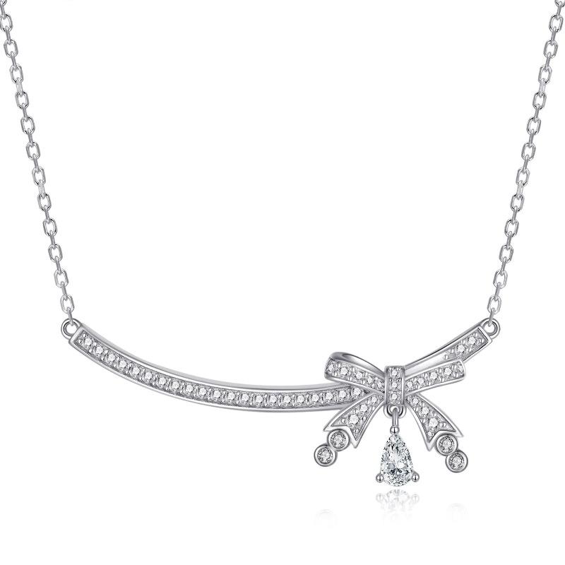 Sterling silver personalized bow necklace, women's high sense, European and American fashion big brands, the same water drop S925 silver pendant