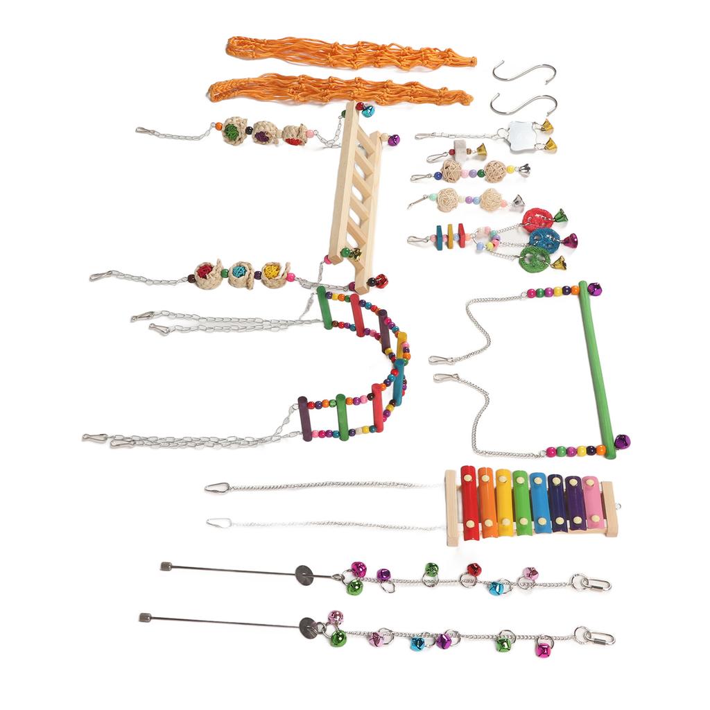 12pcs Chicken Coop Toys Colourful Lyre Swing Suspension Bridge Ladder Fruit Forks Mirror Rattan