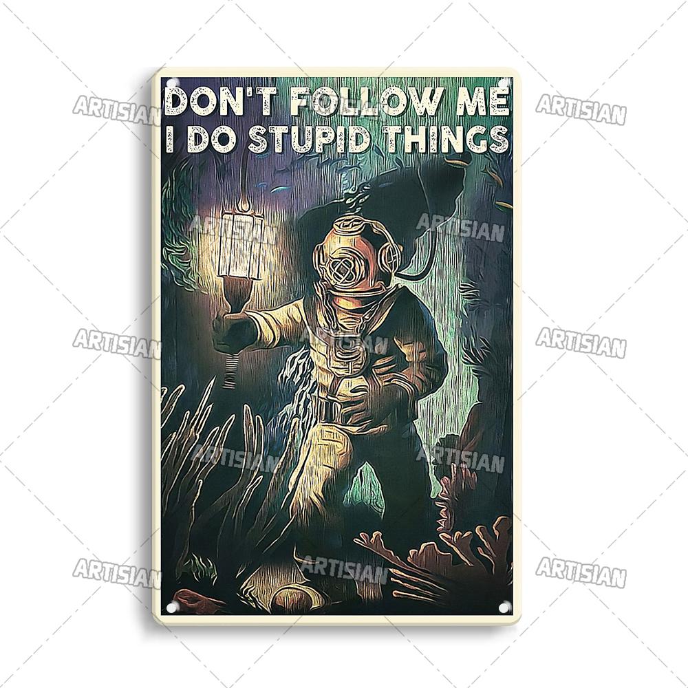 Artisian Swimming Metal Poster Diving Tin Sign Sport Decorative Plaque Ocean Wall Decor Garage Bar Pub Club Hotel Cafe Kitchen