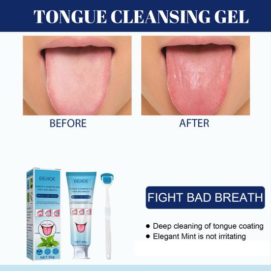 50g/Set Tongue Cleaner Simple Operation Ergonomics Handle Portable Tongue Cleansing Gel Brush for Unisex