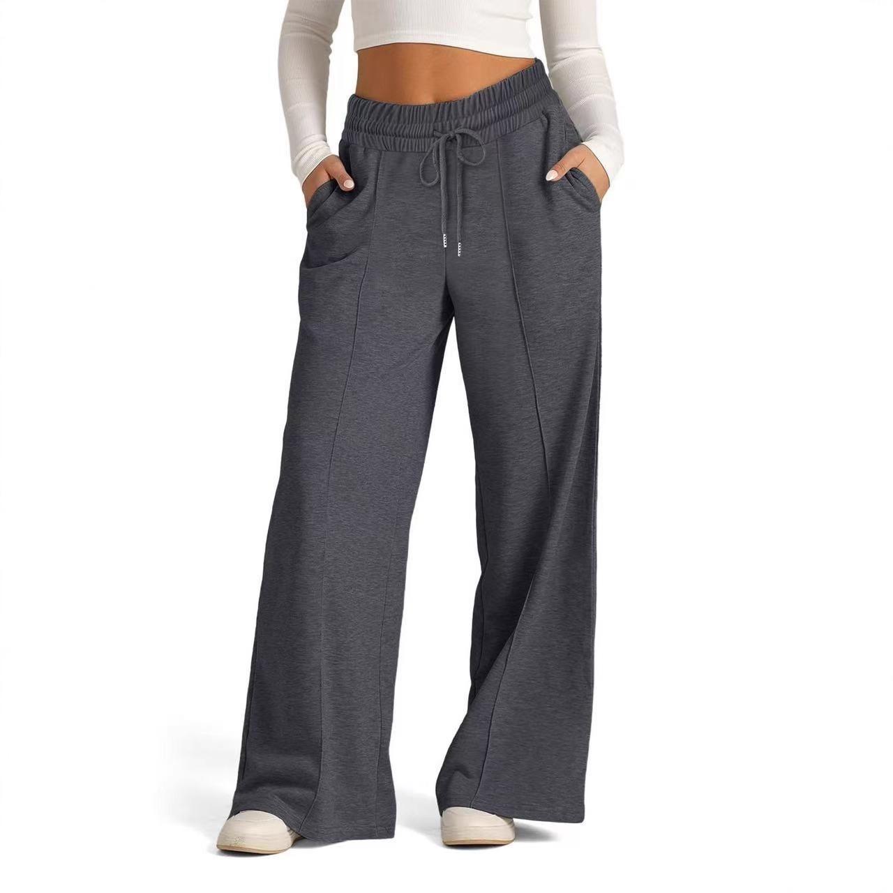 Damenmode, einfarbig, Kordelzug, hohe Taille, weites Bein, lässige Jogginghose 2XL gray