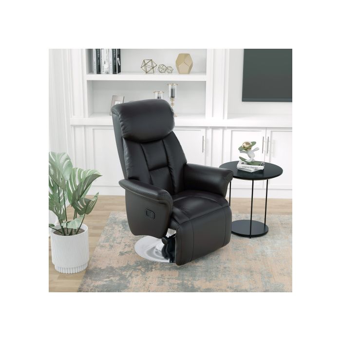 Armchair - MUVOE - Reclining - Black Faux Leather - Adjustable Backrest - Extendable Footrest