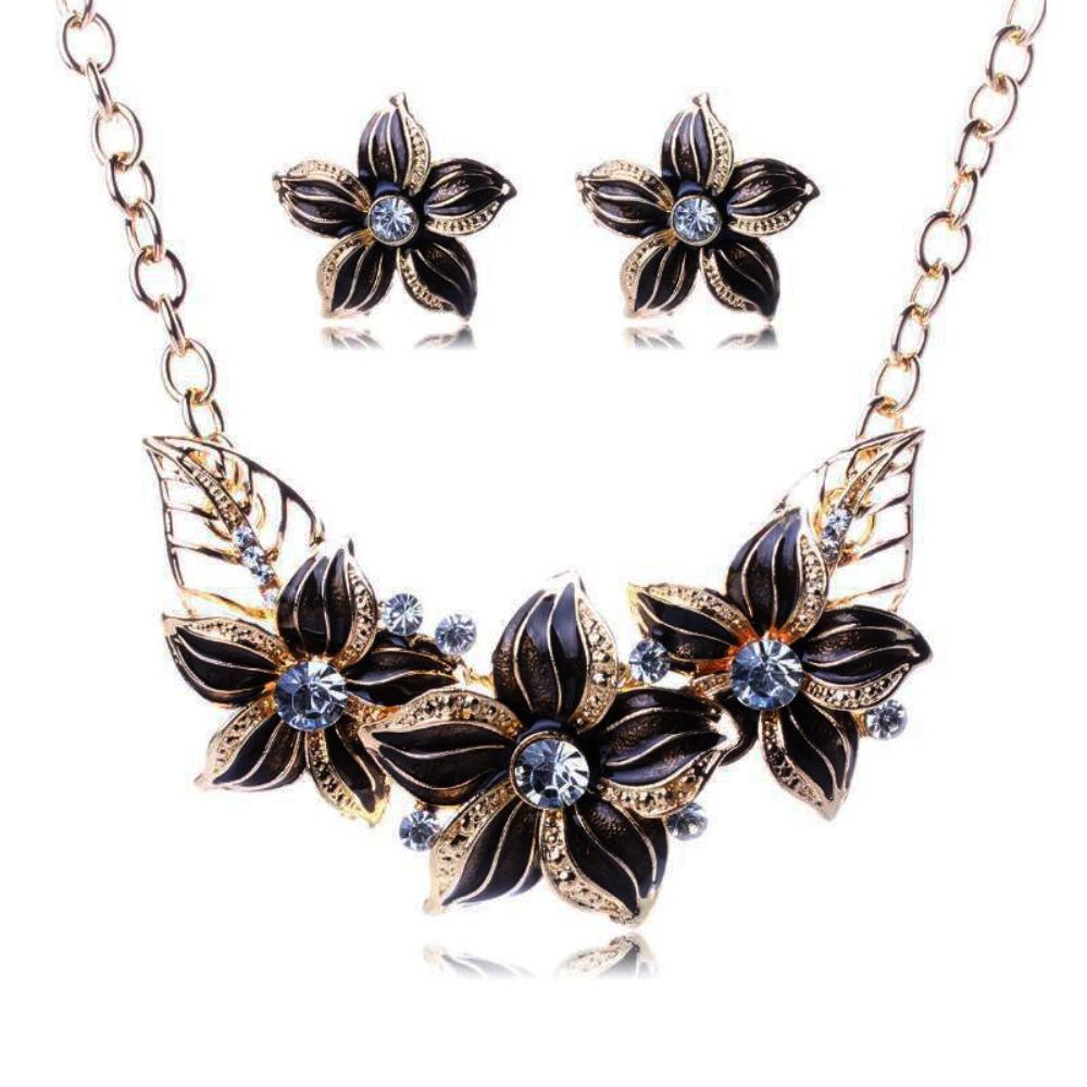 

Bohemian Style Collarbone Chain Elegant Flower Necklace Ladies Fashion Jewelry чорний