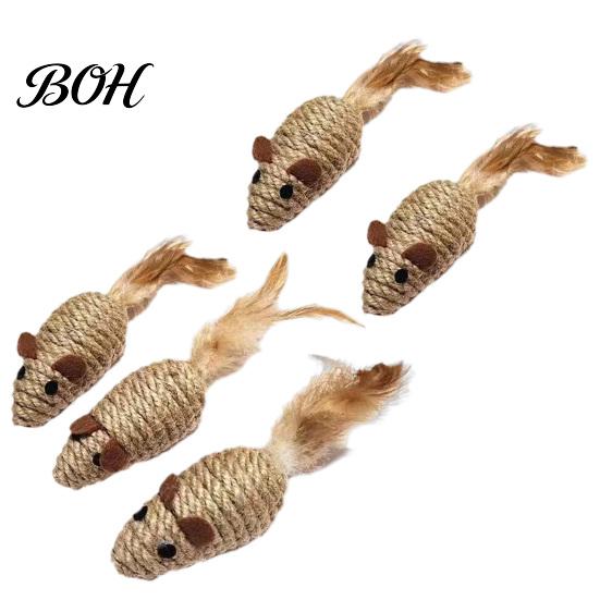 Indoor Cat Hunting Stimulation Colorful Mouse Toys, Jute Rope Chew Feather Mice Natural Kitten Toys Teeth Cleaning for Cats Exercise And Oral