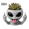 Cute Alien Planter Funny Face Planter, 3D Printed Novelty Plant Pot, Gray Head for Succulents Cacti Home Table Shelf Decoration Office Desk