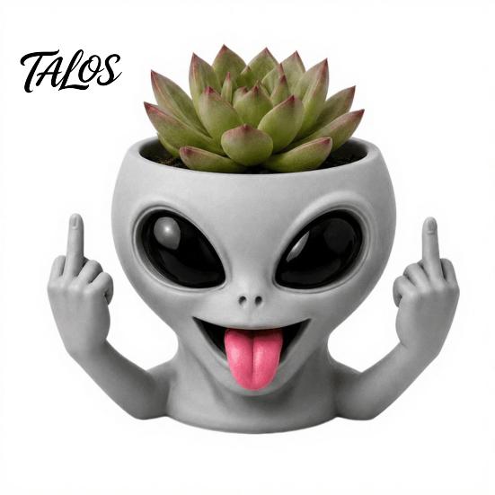 Cute Alien Planter Funny Face Planter, 3D Printed Novelty Plant Pot, Gray Head for Succulents Cacti Home Table Shelf Decoration Office Desk