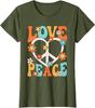 Love Peace Sign Groovy Hippie Graphic Tee Retro 70s Style Cotton T-Shirt for Women