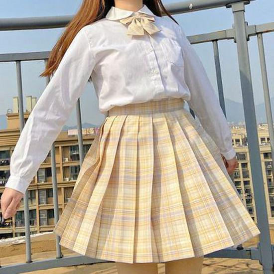 Japanese JK School Uniform Plaid Skirt Set - Women's Short Sleeve Pleated Skirt