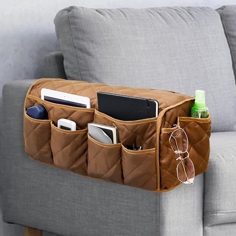 Sofa Armrest Organizer Non-Slip Arm Chair Bedside Caddy Storage Organizer for Recliner Couch with 14 Pockets for Cell Phone TV Remote Control