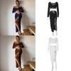 Streetwear Womens Long Sleeve V Neck Dress Set With Slit And Splicing For Casual Style