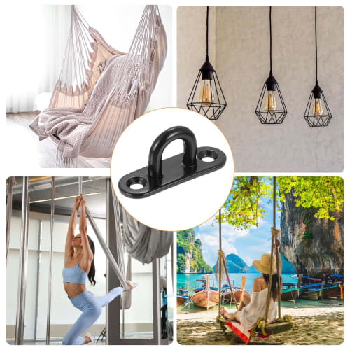 uxcell 8-Piece Pad Eye Plate, 1.8" 304 Stainless Steel Patio Hook & Snap Hook Marine Hanging U-Hook with Screws & Anchors, Black