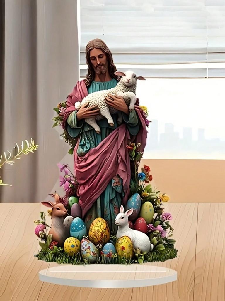 1pcs Bohemian style Easter Jesus and Lamb tabletop decoration, perfect for office desks, cafes, and bedrooms