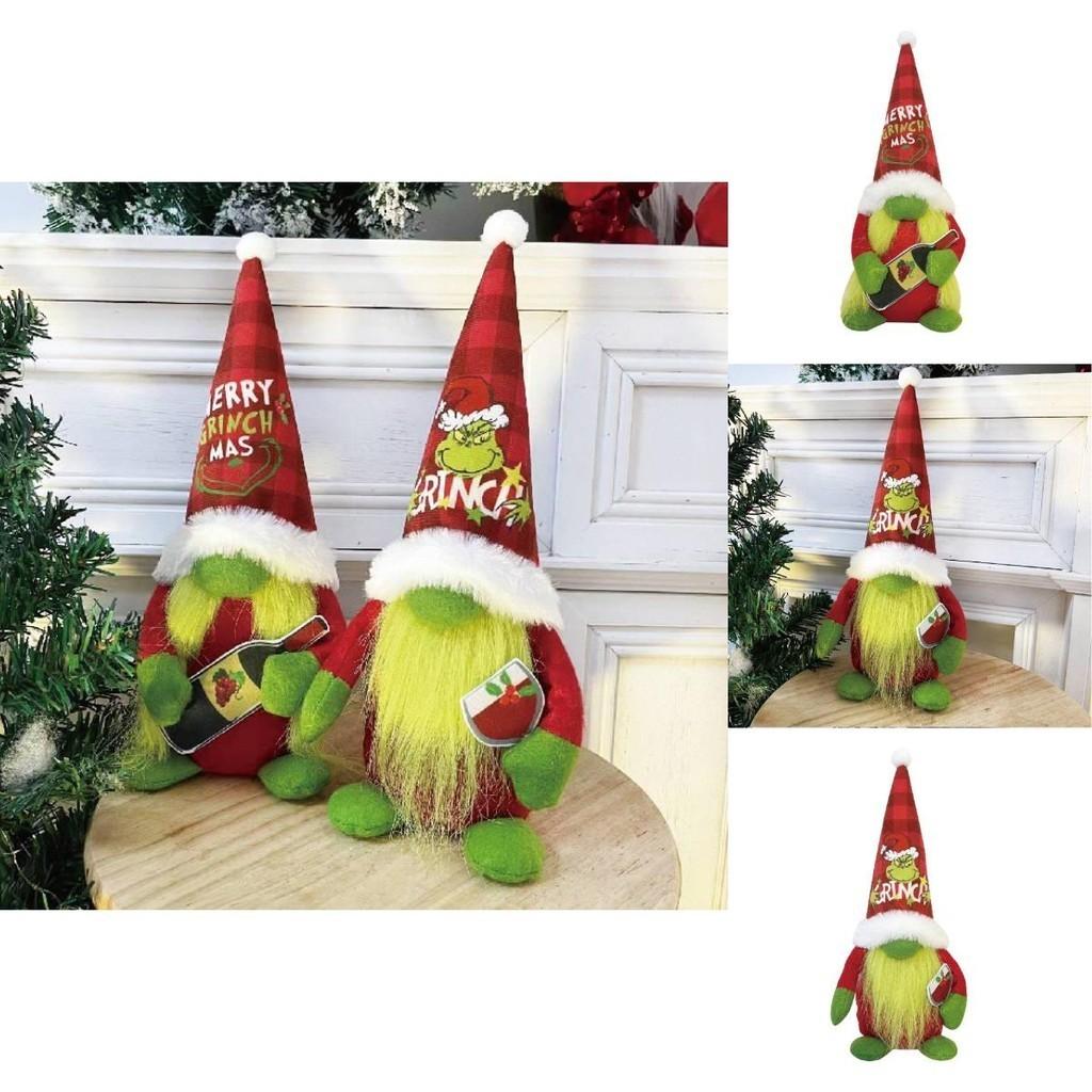 Festive Green Furry Monster Plush Santa Claus Doll Decoration For Christmas American Style