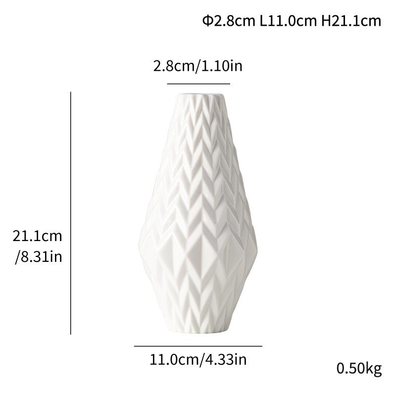 Simple Geometric Rhombus White Ceramic Vase Light Luxury Home Decoration Ornament High-End Art Flower Arrangement