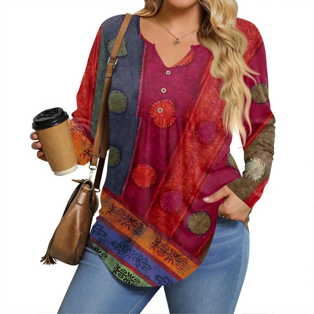 Womens Plus Size Long Sleeve Shirts  V Neck Tunic Tops Basic Loose Fit Tee Tops
