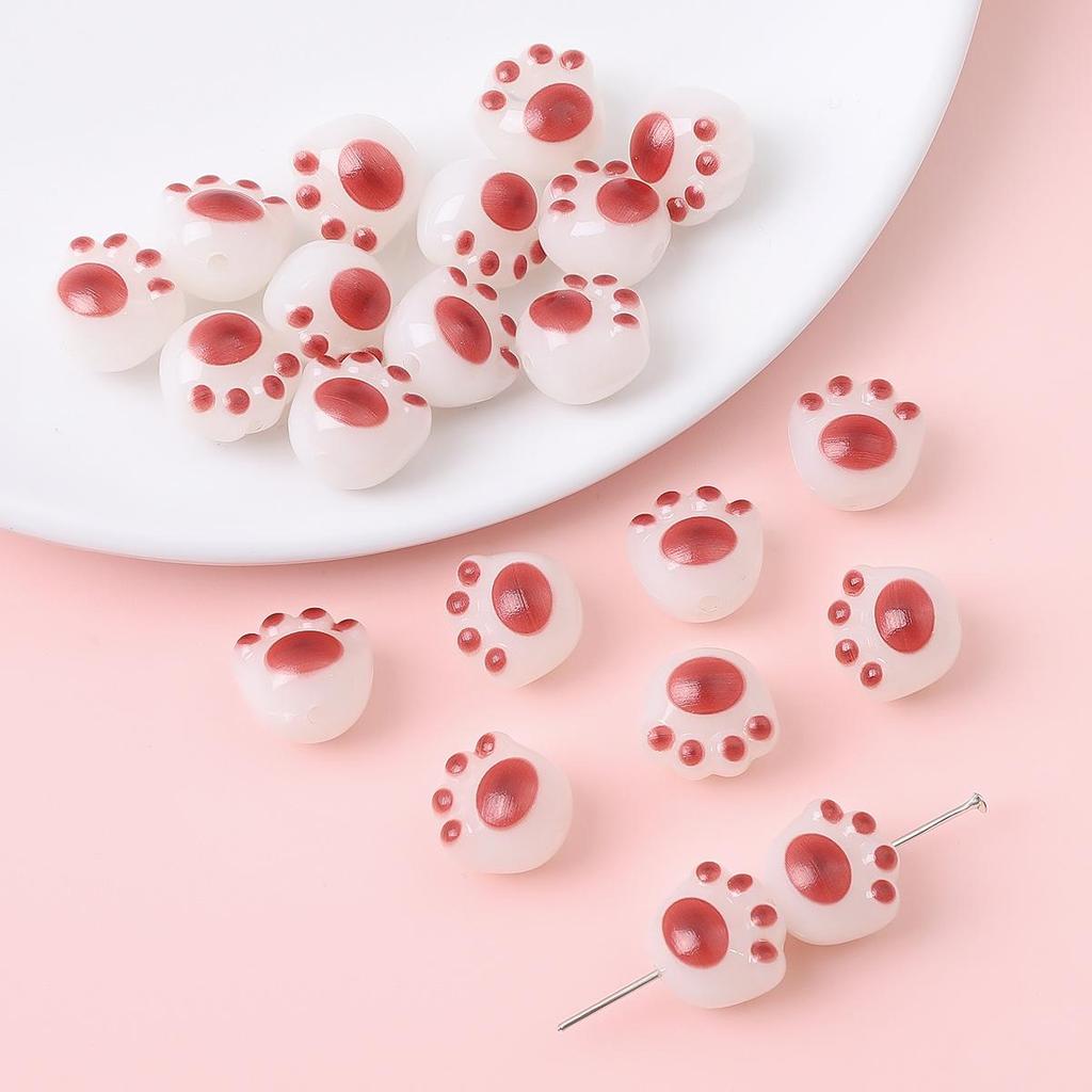 Perline Acriliche a Forma di Zampa di Gattino alla Griglia a Carbone per Bracciale Fai da Te, Collana, Gioielli, Accessori per Catena da Telefono