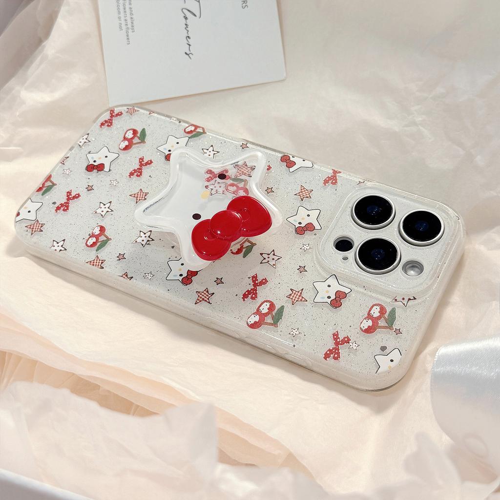 Glitter for IPhone16 for Apple Phone Case 13 Cherry Cat Shaker 15 Promax Stand 17 Pendant