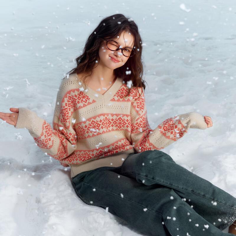 

SanCai Women s V-Neck Abstract Stripe Knit Pullover XL