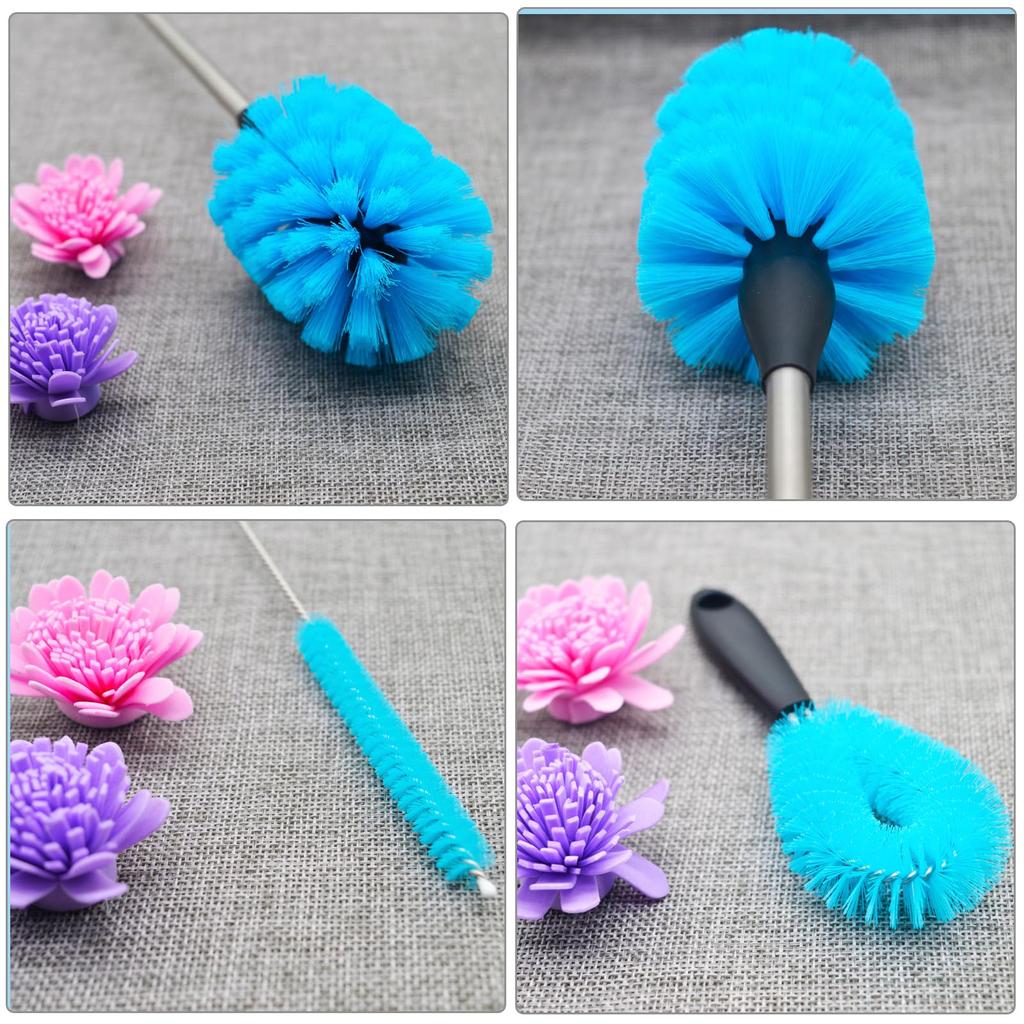 Facjoleco 3 Pack Bottle Scrubbing Brush Cleaning Stainless Steel Multifunction Long Handle Bottle Cleaner for Coffee Thin Straw Cleaning Food Cup Cap