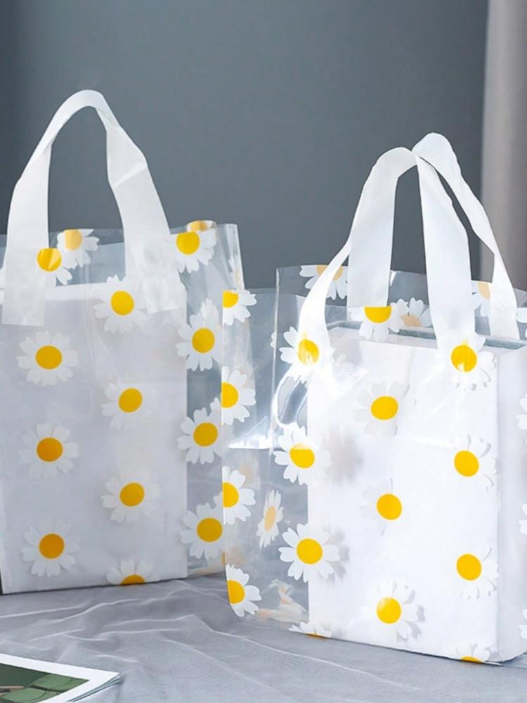 10pcs plastic bags, small daisy gift bags, cosmetic bags, clothing packaging bags, small daisy tote bags