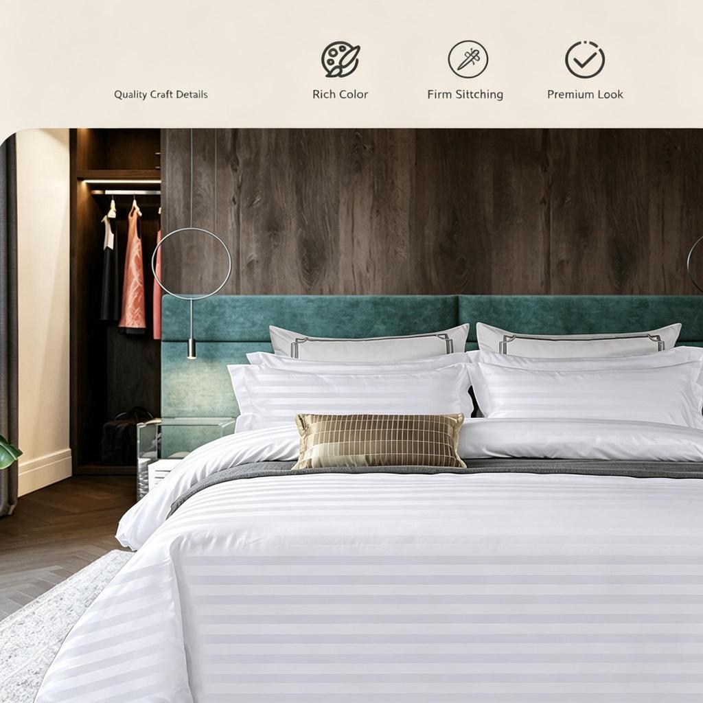 Satin Stripe Polyester Bedding Set Hotel‑Style 4‑Pieces Duvet Cover Kit