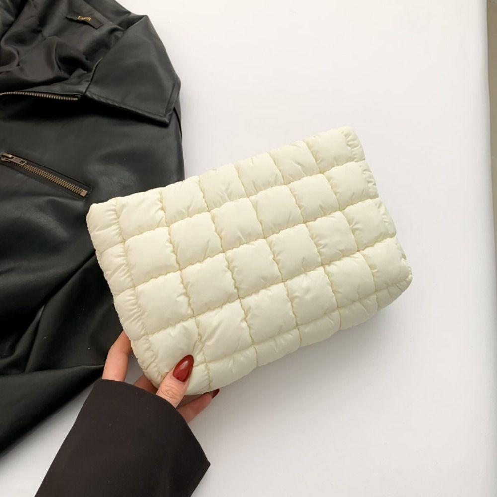 Puffy Cotton Clutch Bag Storage Bag Cosmetic Bag Portable Quilted Padded Makeup Bag  Women
