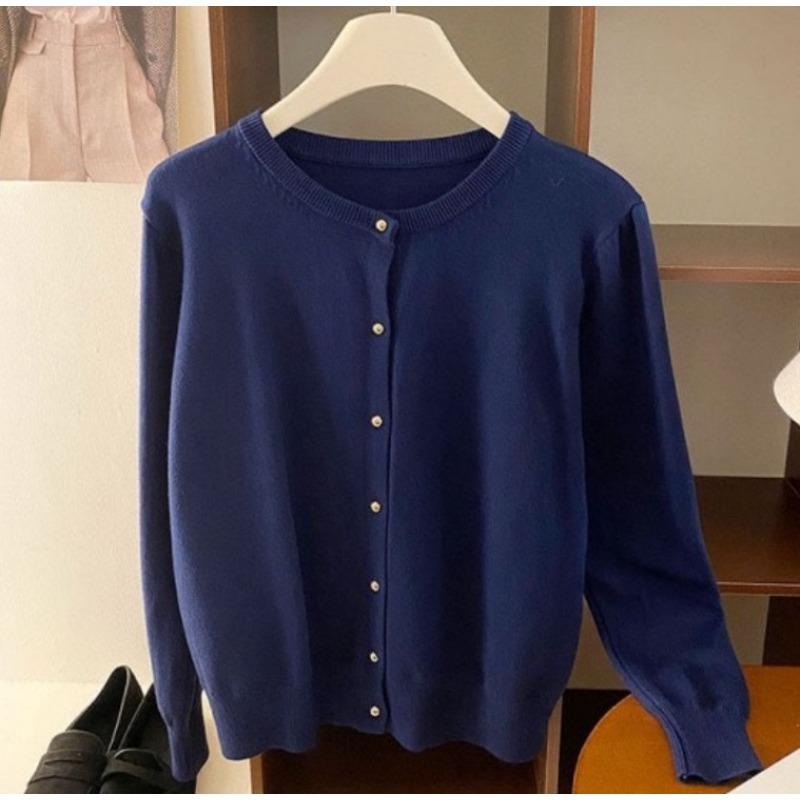 Neuer grauer Strick-Cardigan Damen Herbst Außen-Design Pulloverjacke Frühherbst Dünn Langarm-Oberteil Damen