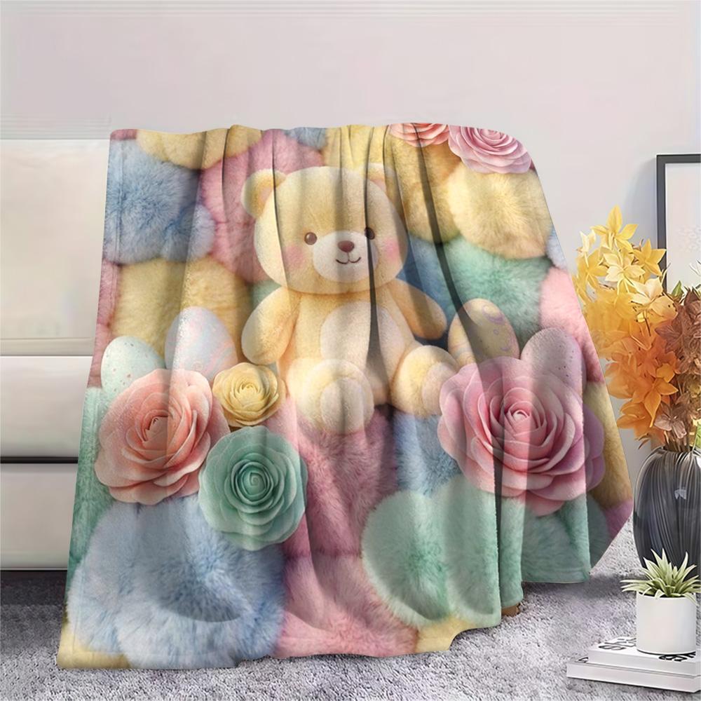 1Pc Butter Bear Print Flannel Blanket, High Quality Comfortable for All Seasons, Home Decor, Warmth and Comfort, Perfect for Christmas Gifts