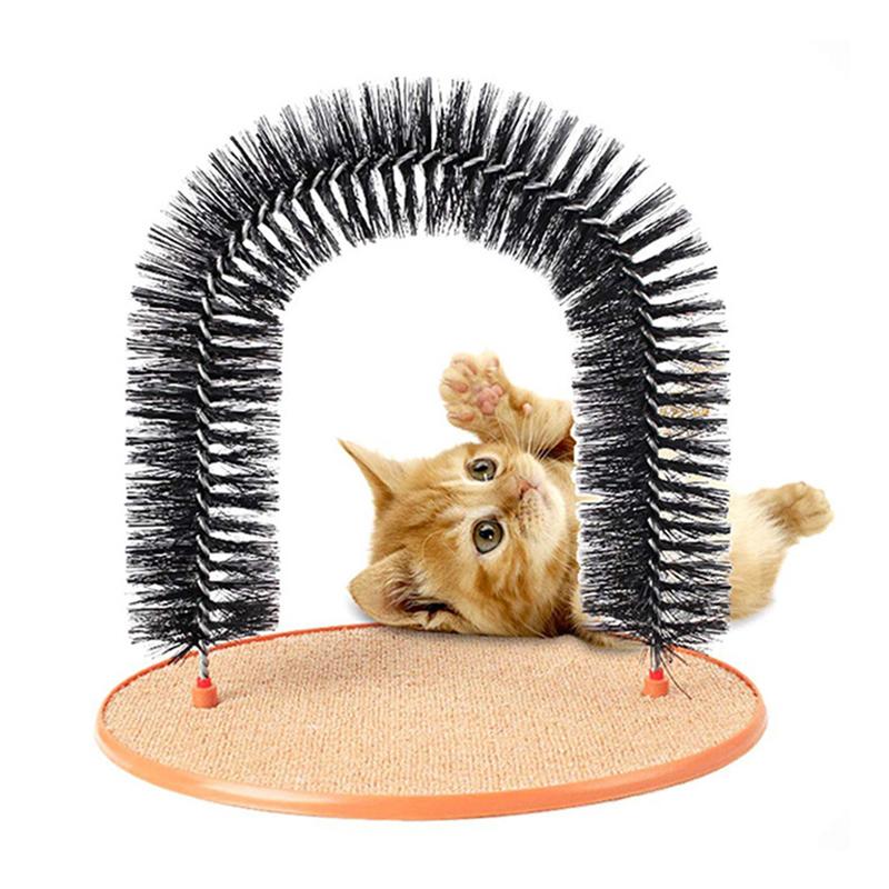 Cat Toy Arch Self Groome Pamper Feline with A Massage Grooming Rubbing Brush with Scratching Pad Toy for Cats Interactive Toys