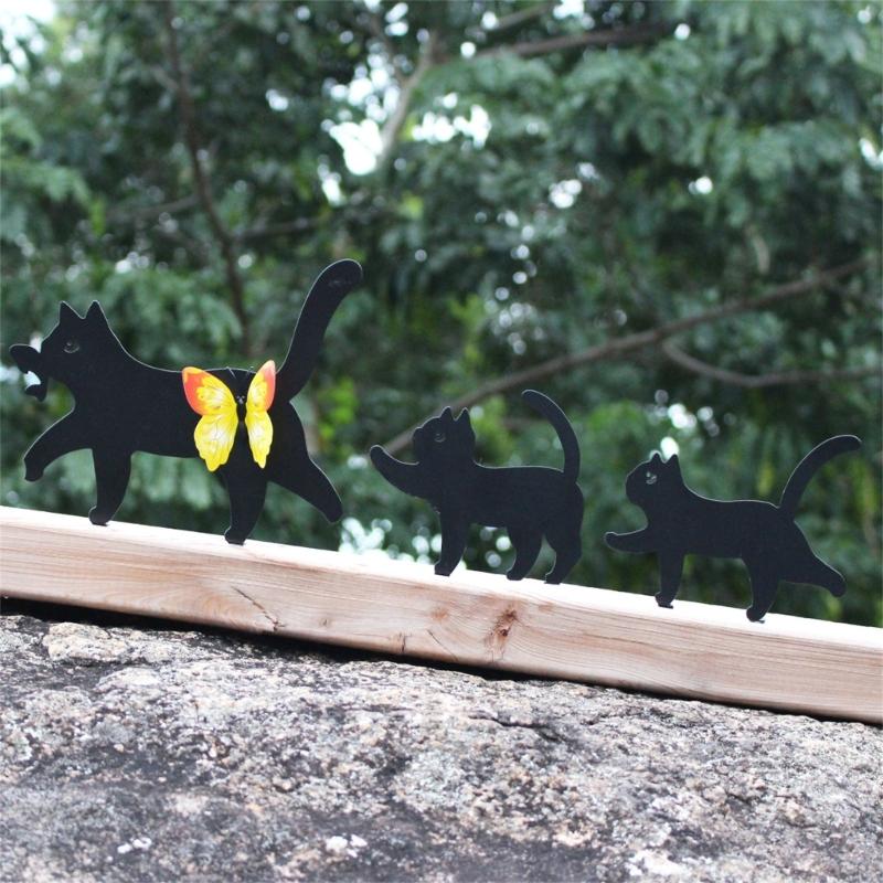 3Pieces Black Cats Garden Stakes Weather Resistant Metal Iron Art Cats Decors For Outdoor Yard And Lawn Patios Balcony
