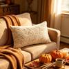 Farmhouse Throw Pillow Case Fall Plush Cushion Cover, Pumpkin Maple Leaf Embroidery Pattern Shams Autumn for Thanksgiving Home Decor Seasonal Textiles