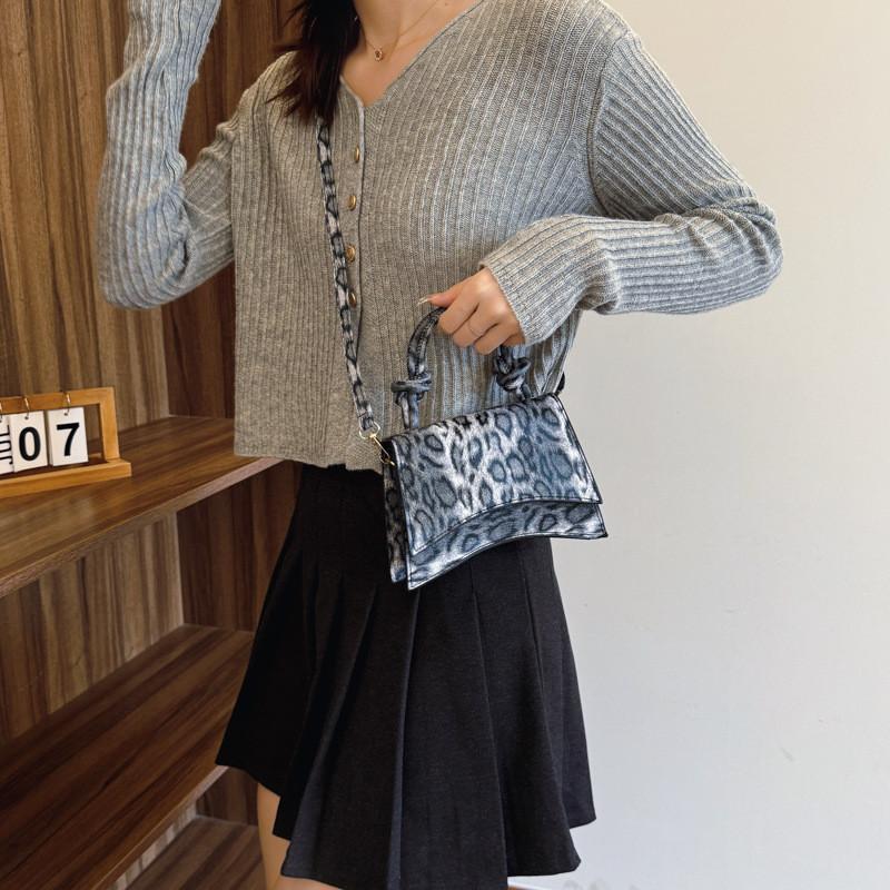 Stylish Pu Material Leopard Print Small Square Handbag Versatile Daily Shoulder Bag
