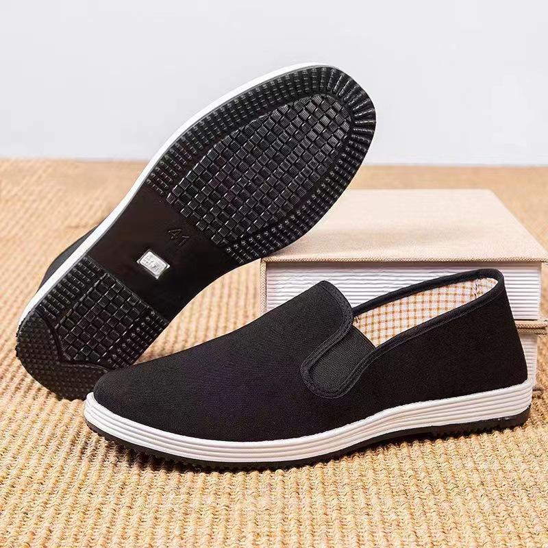 Old Beijing Cloth Shoes Beef Tendon Sole Tire Sole Lasagna Black Cloth Shoes Male Driver Working Elastic Canvas Shoes