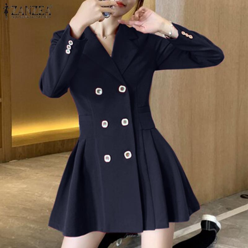 

ZANZEA осенне-весенний женский пиджак с длинным рукавом и v-образным вырезом на пуговицах, короткое платье