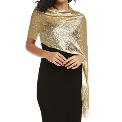 Fashion Bright Sunscreen Shawl Hijab Gold Silver Shiny Scarves For Women Lace Tassel Party Evening Dress Scarf