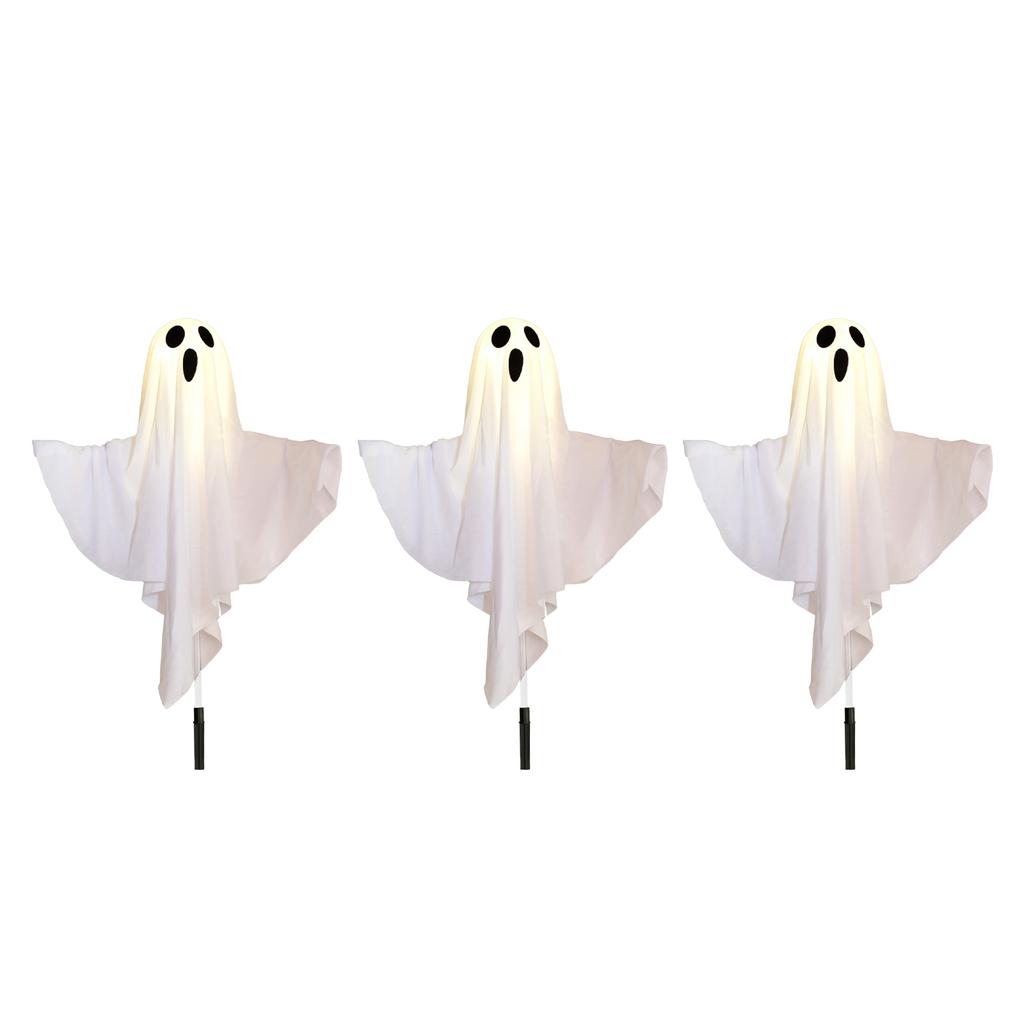 Outdoor LED Ghost Stake Lights Halloween Yard Decorations Set of 5 Ghost Figures with Ground Stakes for Garden Pathway and Lawn Lighting