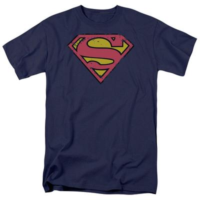 Unisex Shirt Cotton Oversize Large Size Superman Distressed Shield T Shirt Mens Licensed Clark Kent DC Comic Tee Navy