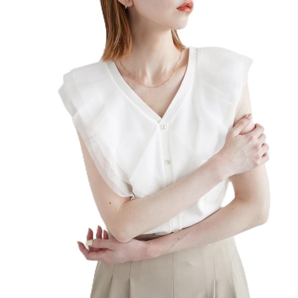ROPE PICNIC emur Tulle Frill Knit, Women's, GDM24520, Off-White (15)