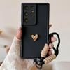 3D Gold Heart Love Wrist Strap Case For Samsung Galaxy S25 Ultra S23 S22 Plus S24 S21 FE Note 20 A56 A55 A36 A35 A26 A16 A15 5G