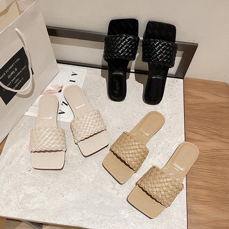 Fashion 2025 Luxury Knitted Leather Shoes Femme Summer Slippers Cross Weave Flat Sandalias Mujer Open Toe Slides Clogs Woman Flip Flops