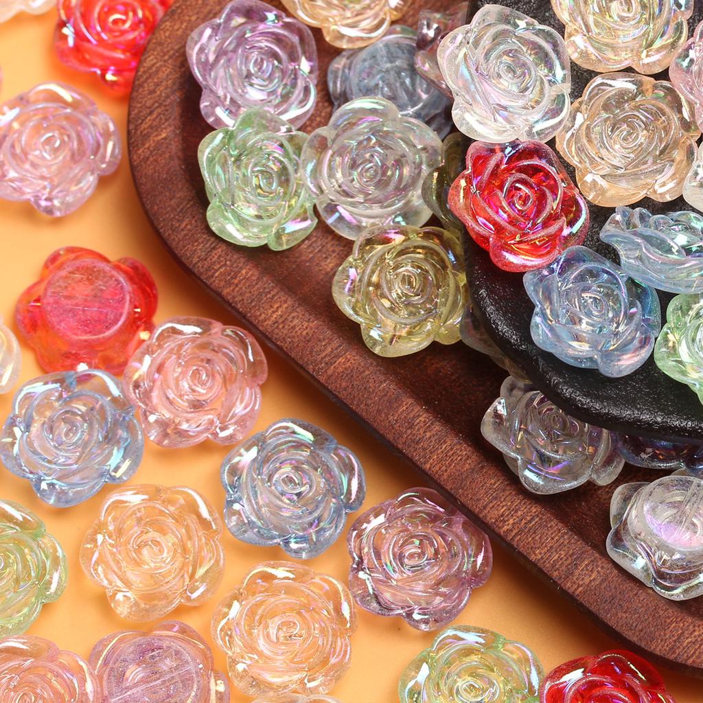500 g, ca. 470 Stück, 18 mm, Acryl, flacher Boden, perforiert, Mode, DIY-Schmuckzubehör, Rosenperlen, Blume, AB, magische Farbe