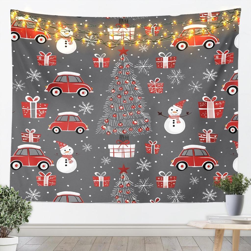 Merry Christmas Tapestry Xmas Ornaments Wall Hanging Blanket Snowman Snowflake Wall Art for Living Room Bedroom Decoration