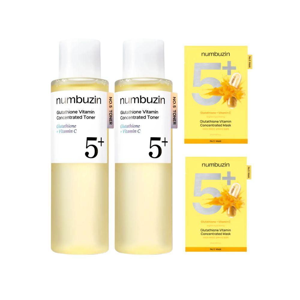 numbuzin Glutathione and Vitamin C No.5 Essential Toner 200ml and Vitamin Spotlight Mask 27ml Set