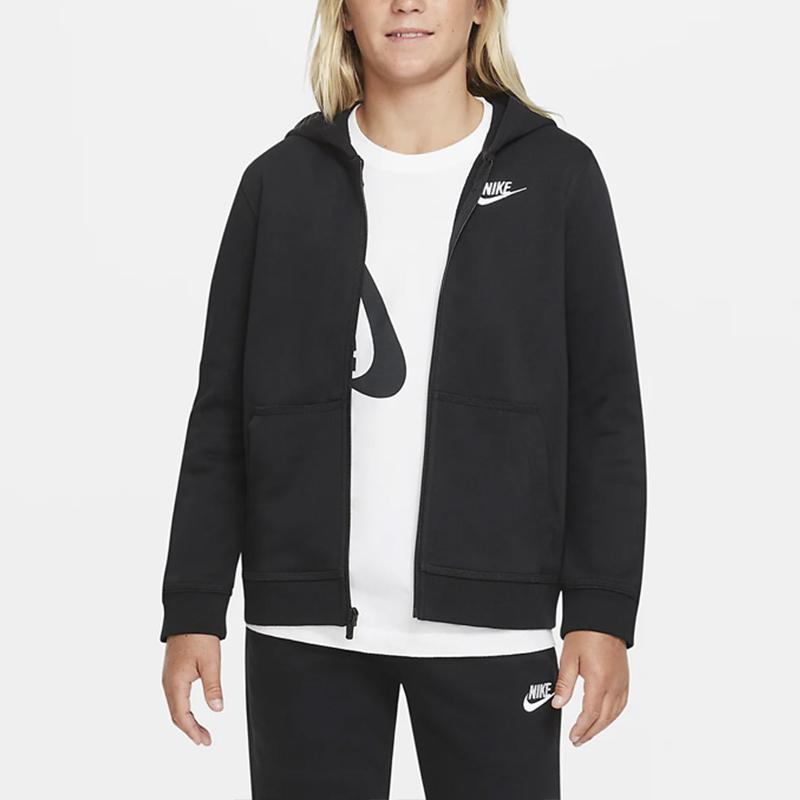 Nike Logo Print Hooded Long Sleeve Sweatshirt Kids Tops Black DD1698-010