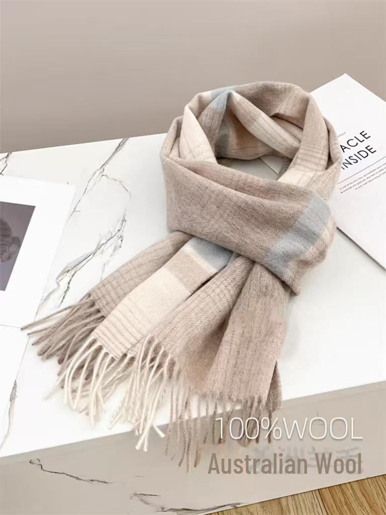 100% Wool Plaid Scarf for Women - Luxury Gift Shawl, Pure Wool Neck Scarf