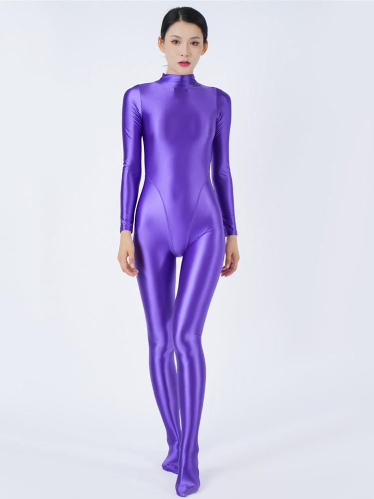 Sexy Women Oil Glossy Shiny Elastic Bodysuit Candy Color Bodycon Tights Jumpsuits One Pieces Thong Cosplay Maid Shaping Leotard