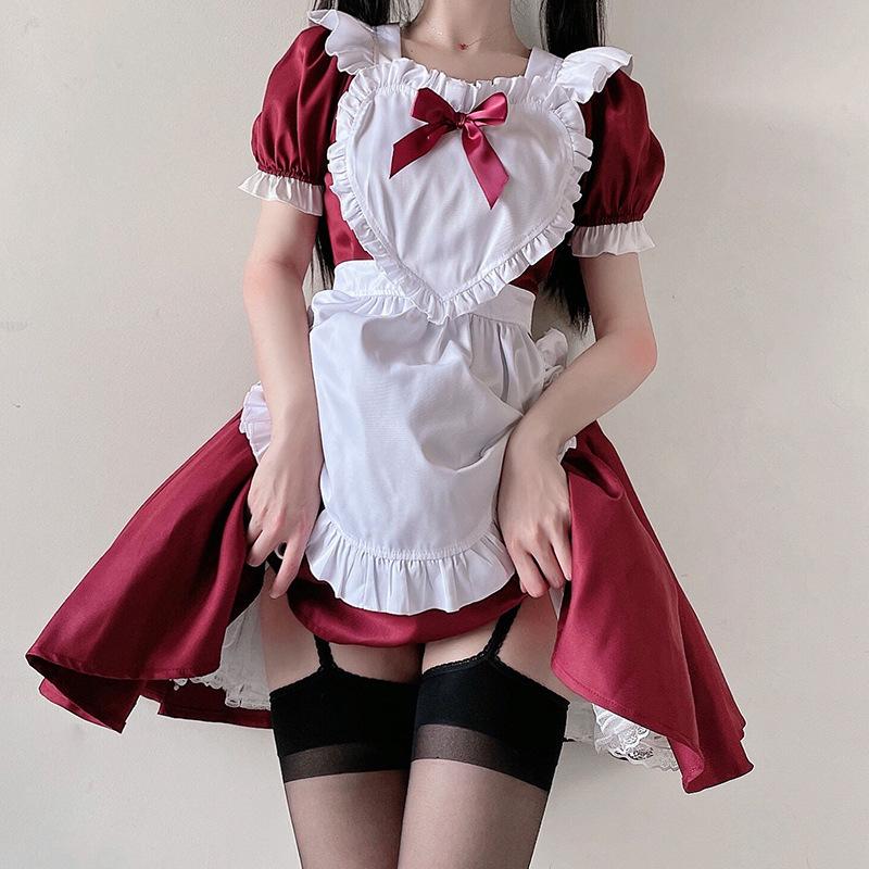 Red maid outfit Japanese Alice cute soft girl Lolita Lolita maid costume cafe dress