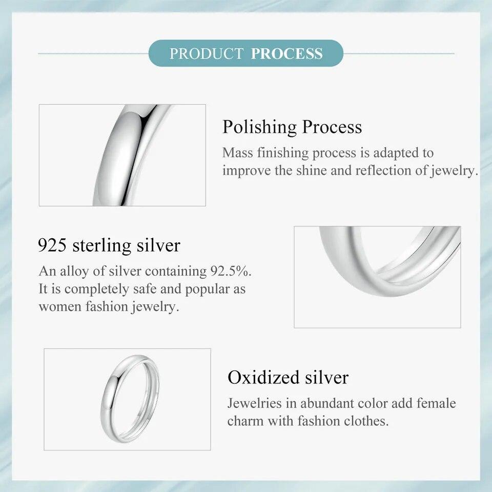 Bamoer 925 Sterling Silver Minimalist Metallic Luster Ring Stackable Simple Finger Ring for Women Hypoallergenic Jewelry Gift